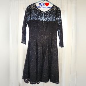 SLNY Black Sequined Party Dress